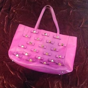Kate Spade hot pink leather tote w gold studs